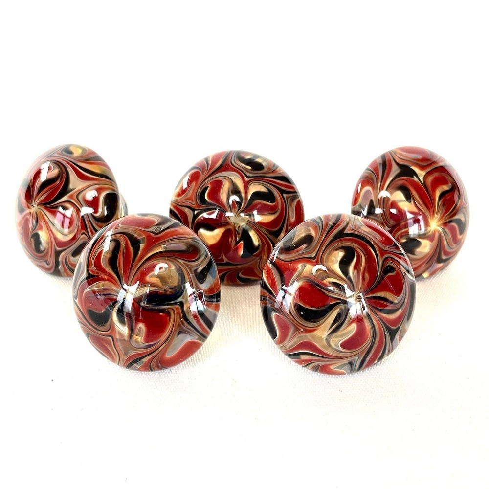 Lot of 5 Hand Blown Glass Cabinet Knobs Red Black Amber Drawer Pulls